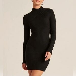 Abercrombie & Fitch Size MEDIUM TALL Black Ribbed Long Sleeve Dress. NWOT